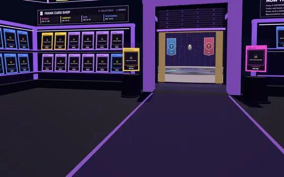 Card racks in the card shop and the door to card battles